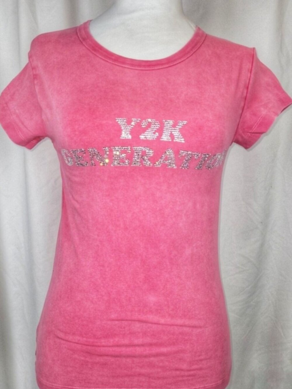 NWT Zara Y2K GENERATION Pink Acid Wash Rhinestone Graphic Tee Shirt Small